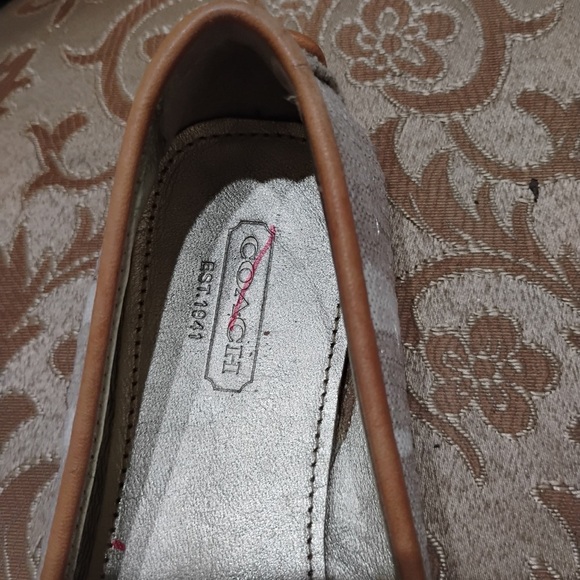 Coach Ireen Starfish Khaki Leather Canvas Sequin Designer Flats Size 6.5 B - Picture 3 of 10